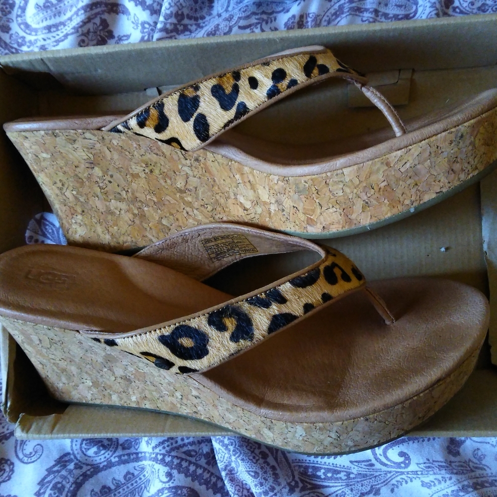 UGG animal print calf hair thong wedge
